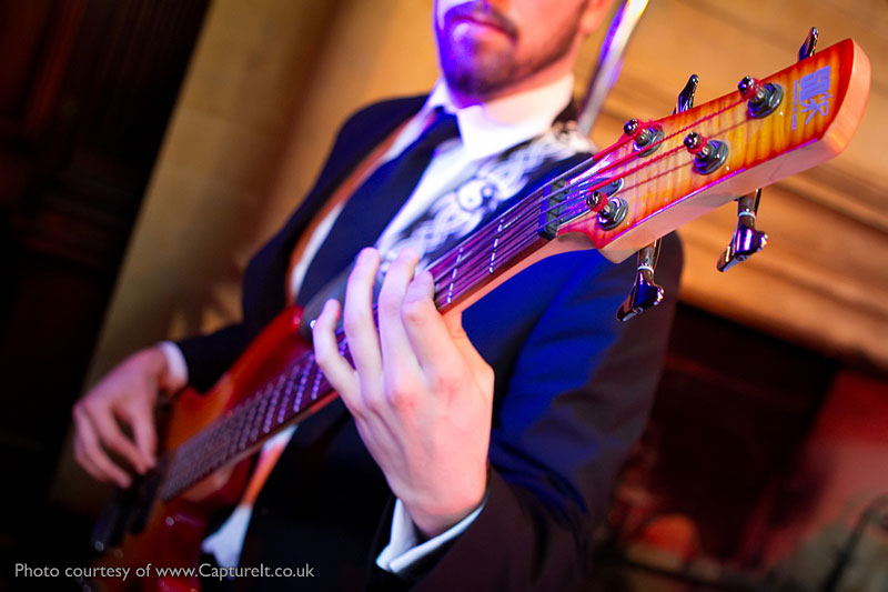 Bassist Steve Torpey performing at Anthony and Becky's Wedding Reception at Pinewood Studios, Buckinghamshire.  Photo courtesy of Capture It.