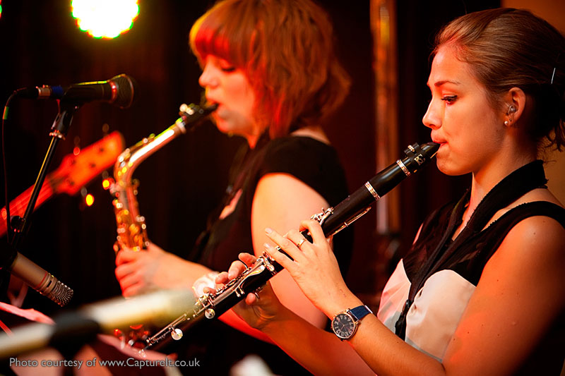 Function band Down for the Count performing at Anthony and Becky's Wedding Reception at Pinewood Studios, Buckinghamshire.  Photo courtesy of Capture It.