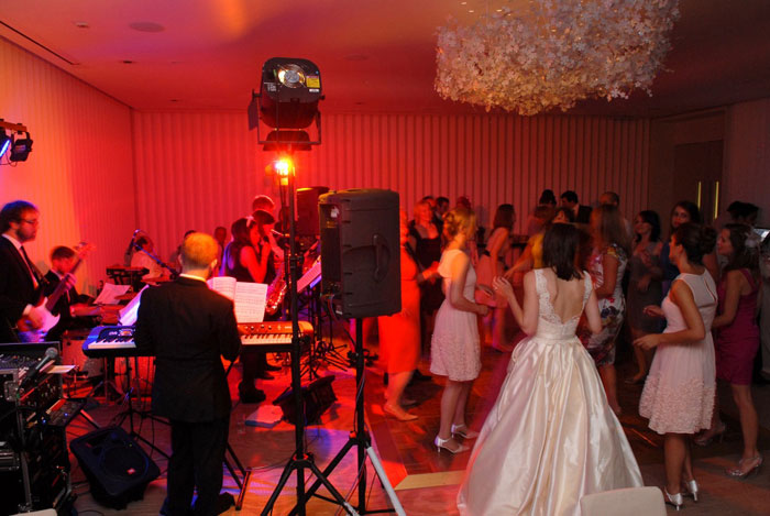 Swing band Down for the Count performing at Natalie & Andrew's Wedding Reception with Down for the Count at Coworth House, Berkshire.