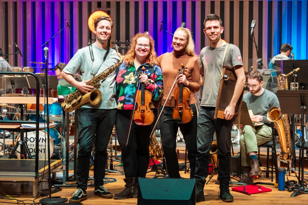 Jonny Ford, Auguste Janonyte, Rose Hinton and Jonny Ford on stage at The Stoller Hall, Chetham's School of Music