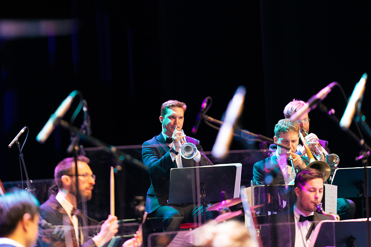 Trumpeter Tim Rabbitt performing with Down for the Count Orchestra