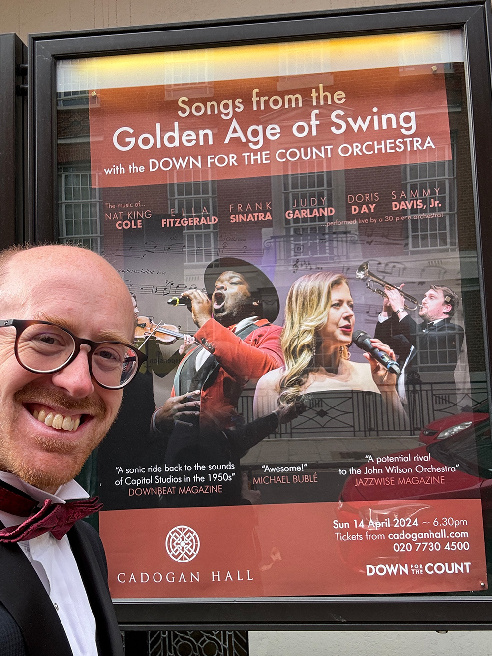 Conductor Mike Paul-Smith in front of Cadogan Hall, London