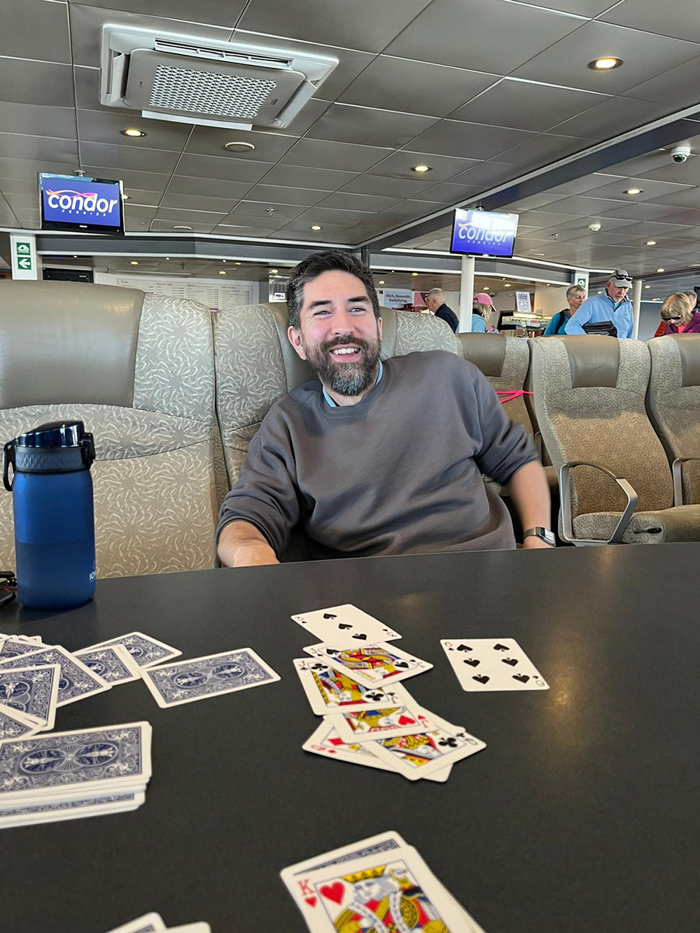Down for the Count playing cards on the ferry to Guernsey