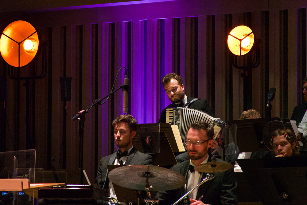 Alex Howgego performing according with The Down for the Count Swing Orchestra